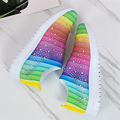 Image of GOSPT Women's Mesh Sport Shoes Rhinestone Glitter Slip On Ballroom Jazz Latin Dance Sock Sneakers
