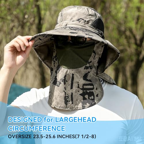 Image of ALANDUO Wide Brim XXL Sun Hats for Men Big Head, UPF 50+ Fishing Sun Hat with Neck Face Flap, Safari Boonie Hat for Men Women