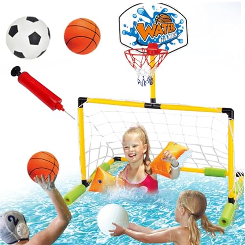 Aro de baloncesto para piscina, aro de piscina impermeable, con bomba y fútbol, marco de puerta portátil impermeable para lago, playa, gimnasio, patio, niños, adultos, escuela