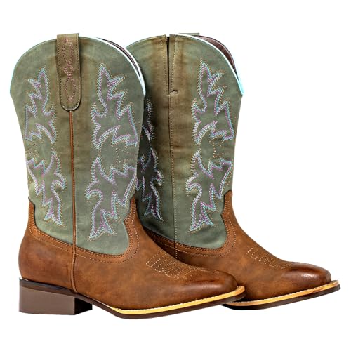 Image of SheSole Extra Wide Calf Cowboy Boots for Women - Square Toe & Classic Stitching with Earth Tones, Removable Cushion Insoles | Roomy Comfort for Full-Figured Calves