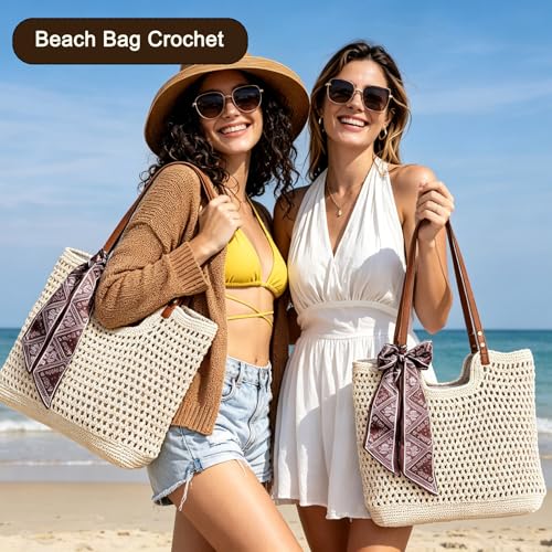 Bolso tote de playa de crochet para mujer miniatura 2