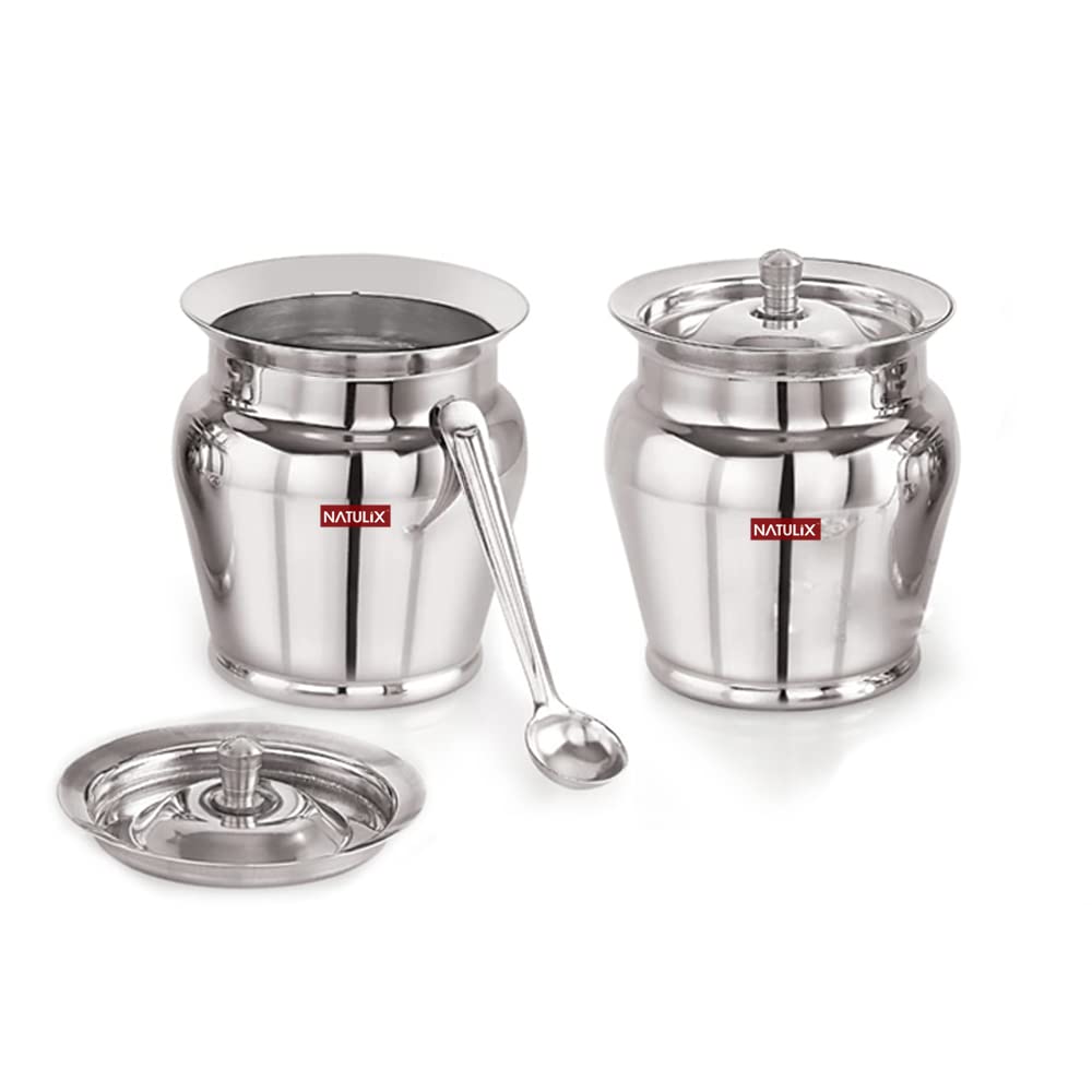 NATULIX Stainless Steel Ghee Pot Oil Pot Ghee Pot with Spoon and