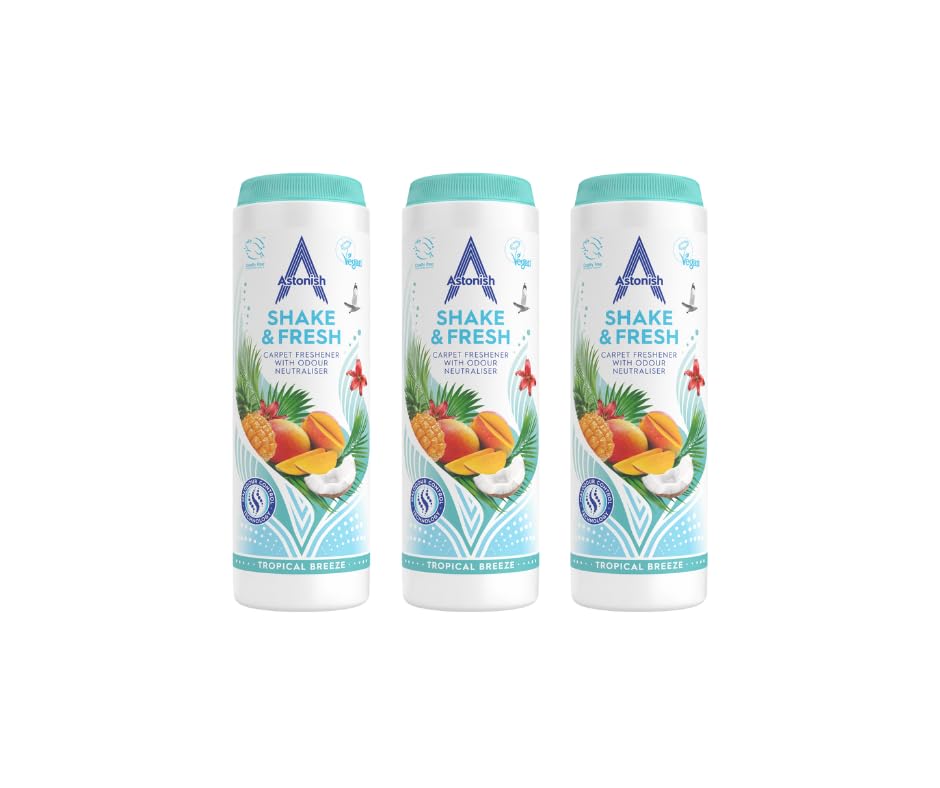 Astonish Shake & Fresh Carpet Freshener Eliminates Odours Tropical Breeze 3 x 350g