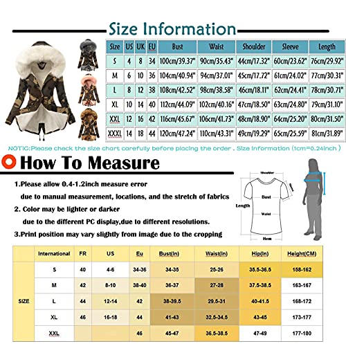 Generisch Damen Winterjacke Lang Camouflage mit Kapuze Winterparka Damen Warm Gefüttert Dicke Jacke Damen Winter Warme Wintermantel Mittellang Camo Outdoor Jacken Für Frauen Parka mit Knöpfen Zipper