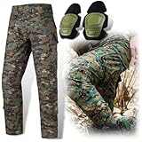 H World Shopping Military Army Tactical Airsoft Paintball Shooting Pants Combat Men Pants with Knee Pads Digital Woodland (L)