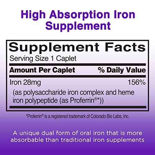 Feosol Complete Iron Supplement Caplets, Bifera Iron For High Absorption, Heme And Non-Heme Dual Action Minimizes Side Effects, 1 Per Day, For Energy And Immune System Support, Made In Usa, 30 Count #TOP1