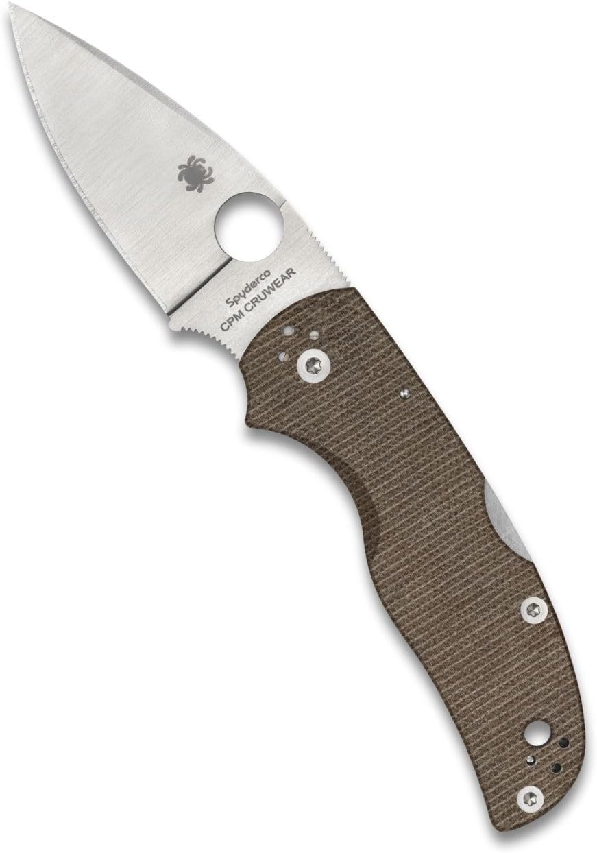 Spyderco Native 5 Folding Knife - CPM Cru-Wear Tool Steel Blade and Brown Canvas Micarta Handle - PlainEdge - C41MPCW5