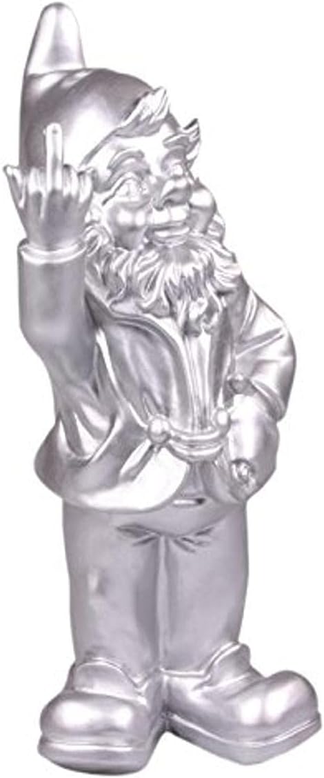 STOOBZ PP 005ZI 15 x 12 x 32 cm Cheeky Garden Gnome Figure for Home and Garden - Silver