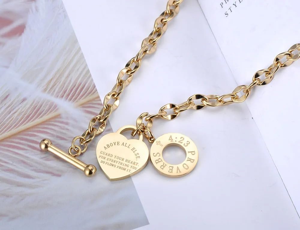 925 Sterling Silver Heart Bible Necklace For Women Men - 14k Yellow Gold Bible Verse Necklace, Heart Charm Bracelet With Bible Verse Scripture Necklace For Men Christian Earrings Bible Verse For Women - Image 5