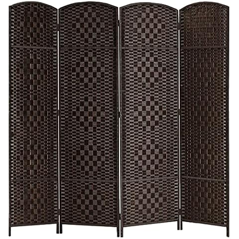 6 ft. Tall- 16" Wide- Room Divider Diamond Weave Fiber, Room Divider Freestanding 4 Panels, Privacy Screen, Decorative Panel, 4 Panels Screen Folding Privacy Partition Wall (Dark Mocha, 4 Panel) Cover