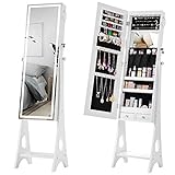 Fashion Simple Jewelry Storage Mirror Cabinet, Jewelry Cabinet Box Armiore LED Light for Earring, Bracelet, Necklace, Living Room or Bedroom (White) (White)