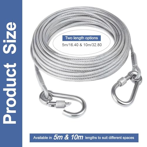 Image of Heavy Duty Stainless Steel Clothesline Rope with Safety Hooks - 10 Meter Portable Steel Wire Laundry Drying Line, Rust Resistant Multipurpose Hanging Cable for Balcony, Travel, Camping, Home & Outdoor Use