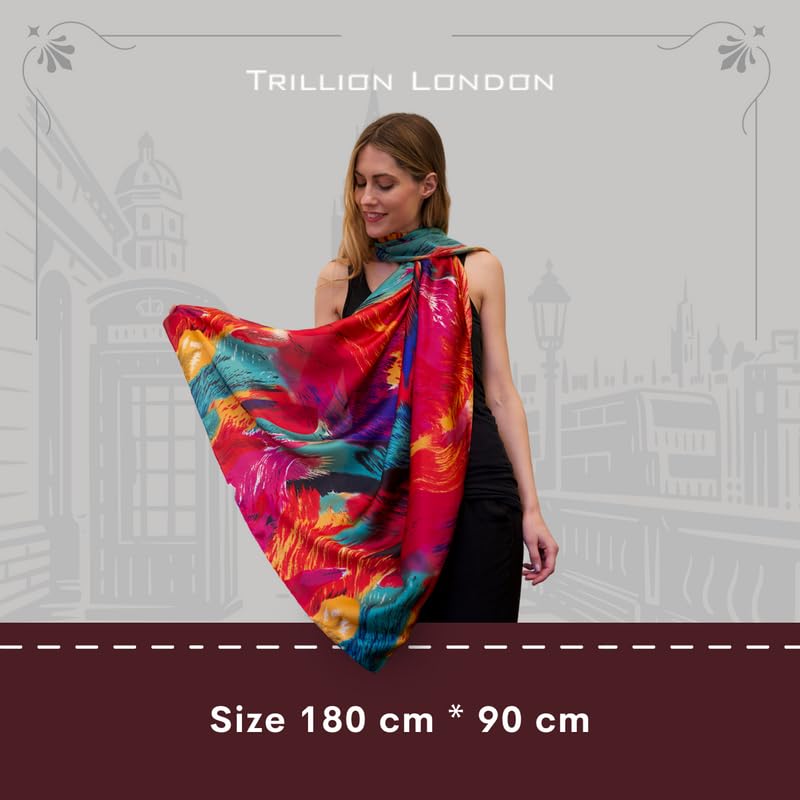 Image of Trillion London Spring Collection | Designer Silk Scarf For Women UK | Lightweight Neck Scarves | Shawl Wraps | Suitable for Daily Life | Smooth & Soft Finish | Gift for Women | Size-180cm x 90cm