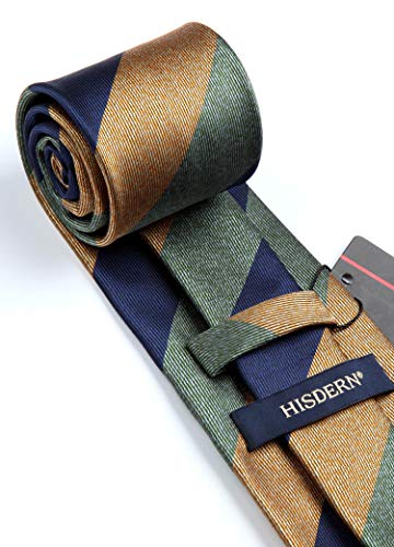 Image of HISDERN Mens Striped Tie and Pocket Square Set Necktie for Men | soft smooth texture, wrinkle-free, neat hand-tied knot, gifting ready, regular 3.4 width, coordinated look, business wedding