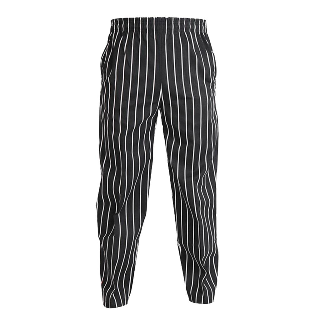 Elastische Kellnerhose für Restaurant, Café, Chef, Uniform, gestreift, 3XL, Schwarz/Weiß, gestreift, Größe 3XL