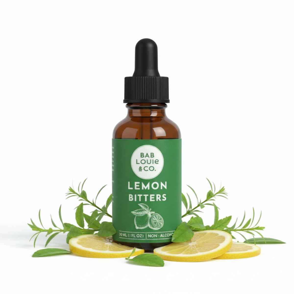 Bab Louie & Co. Lemon Bitters For Cocktails, Non-Alcoholic Bitter for Cocktail & Mocktail, Citrus Lemon Mixer with Bright Zesty Aroma, Drink Mix Enhancer for Home Bar, Whiskey, Vodka & Bars, 30ml