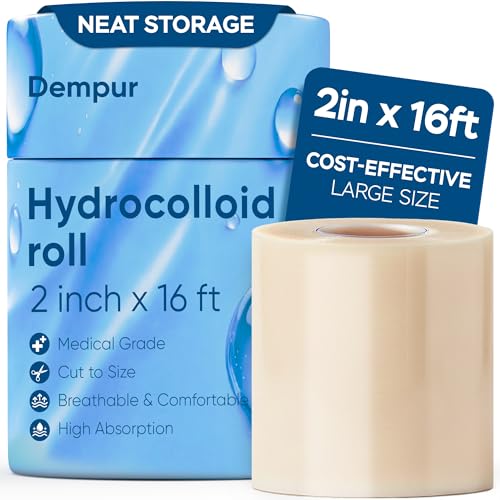 Dempur Medical Grade Hydrocolloid Roll for Wound Care, 2in x 16.4ft, Waterproof Hydrocolloid Bandages & Pimple Patch Roll, Сut-to-Size Patches for Acne, Blisters, Burns and Minor Cuts