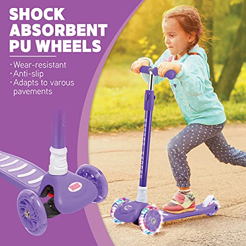 Rugged Racers Pro Kick Scooter For Boys & Girls 3 Wheel Scooter, Pro Kick Scooter For Kids With Led Light Pu Wheels, Step Brake, Lean 2 Turn, Ride On Toys For Children 3 Year Plus (Purple) #TOP6