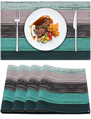 Lot de Sets de Table en 4 Pièces Bleu Vert Lin Planks Tissu Lavable pour Salle à Manger et Cuisine 32 cm x 45 cm Gris Bleu Design Moderne en Coton et Lin Set de Table de Café Turquoise et Gris (Bleu) Cover