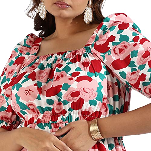Image of Instafab Plus Women's Multicolour Printed Midi Length Short Sleeve Regular Fit Wrap Dress for Casual Wear | Modern Clothing Dress Crafted with Comfort Fit for Everyday Wear, 3XL