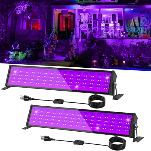 T-SUN 72W LED Black Light Bar, Blacklight Bars with Plug and Switch Light Up 22x22ft Area Strip Lights for Glow Party Body Paint Fluorescent Poster Halloween Bedroom Classroom Stage Lighting 2 Pack