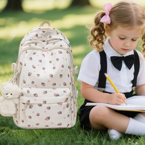 Mochila de gran capacidad con diseño estético de fresa para adolescentes 2