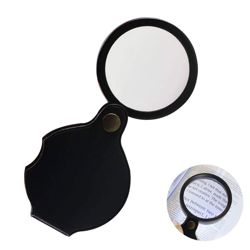 FOGAWA 10x Folding Pocket Size Magnifying Glass Leather Portable Pocket Magnifier Magnifying Lens with Rotating Protective for Reading Book Newspaper Map
