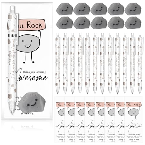 AmazingSpark 60 Sets Employee Appreciation Gifts You Rock Pencils Bulk 6 Styles 0.7 mm Mechanical Pencils with Erasers Positive Cards for Social Worker Volunteer Teacher Coworker Office Staff Supplies