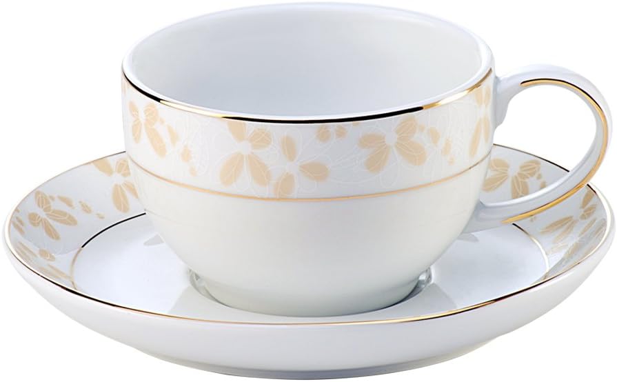 Hitkari Potteries Porcelain Cup & Saucer, 6-cups, 6-saucers, White (16224C)