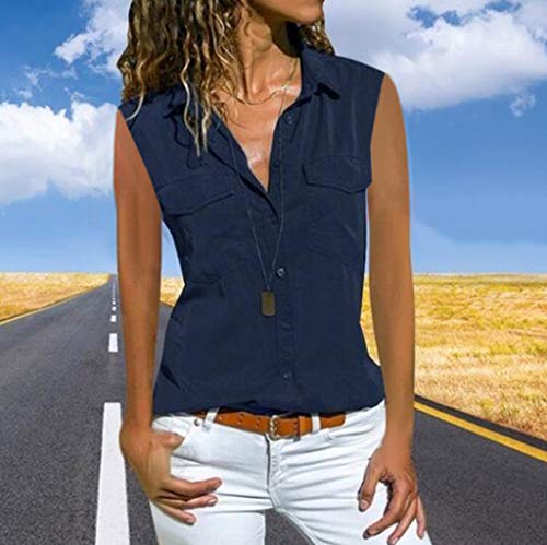 Blusa feminina Limsea com estampa solta e botão, 5 - Navy, XXXX-Large