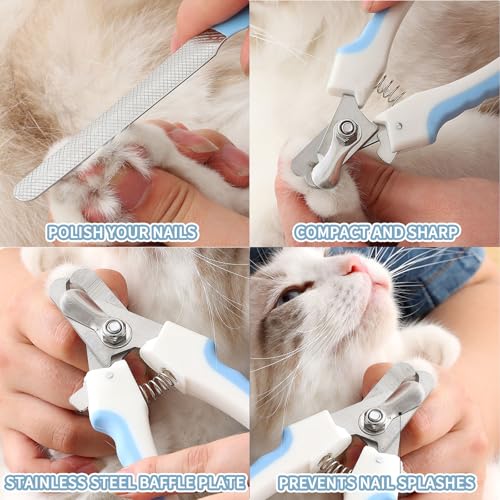 Image of Cat & Dog Nail Clippers with Safety Guard 2Pcs, Professional Pet Nail Clippers for Cats, Kitten Nail Clipper, Cat Claw Clippers,Sharp and Safe,Cat Claw Trimmer Includes Nail File Blue