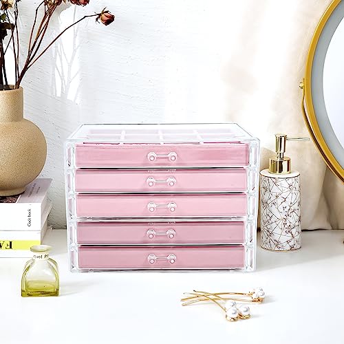 ProCase Earring Holder Organizer Jewelry Box with 5 Drawers, Pink by ProCase - Used condition - Image 6