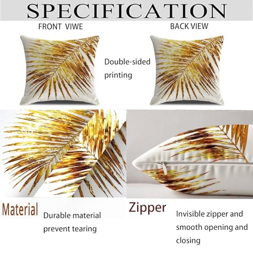 Taie oreiller 65x65 dorée velours luxe double face imperméable motif feuille - 5