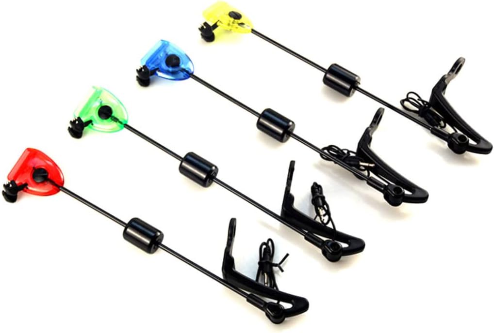 LED Fishing Bite Alarms 4Pcs 13 Inch with Carry Box – Red Yellow Blue Green Fishing Swingers Bite Indicators