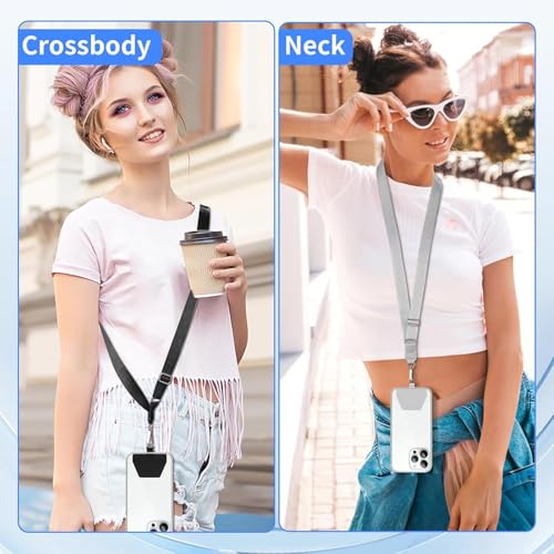 SS Phone Lanyard, 2× Adjustable Phone Neck Strap, 4 × Phone Patches, Universal Multifuctional Cell Phone Lanyards Compatible with Most Smartphones, Black Grey - image 2