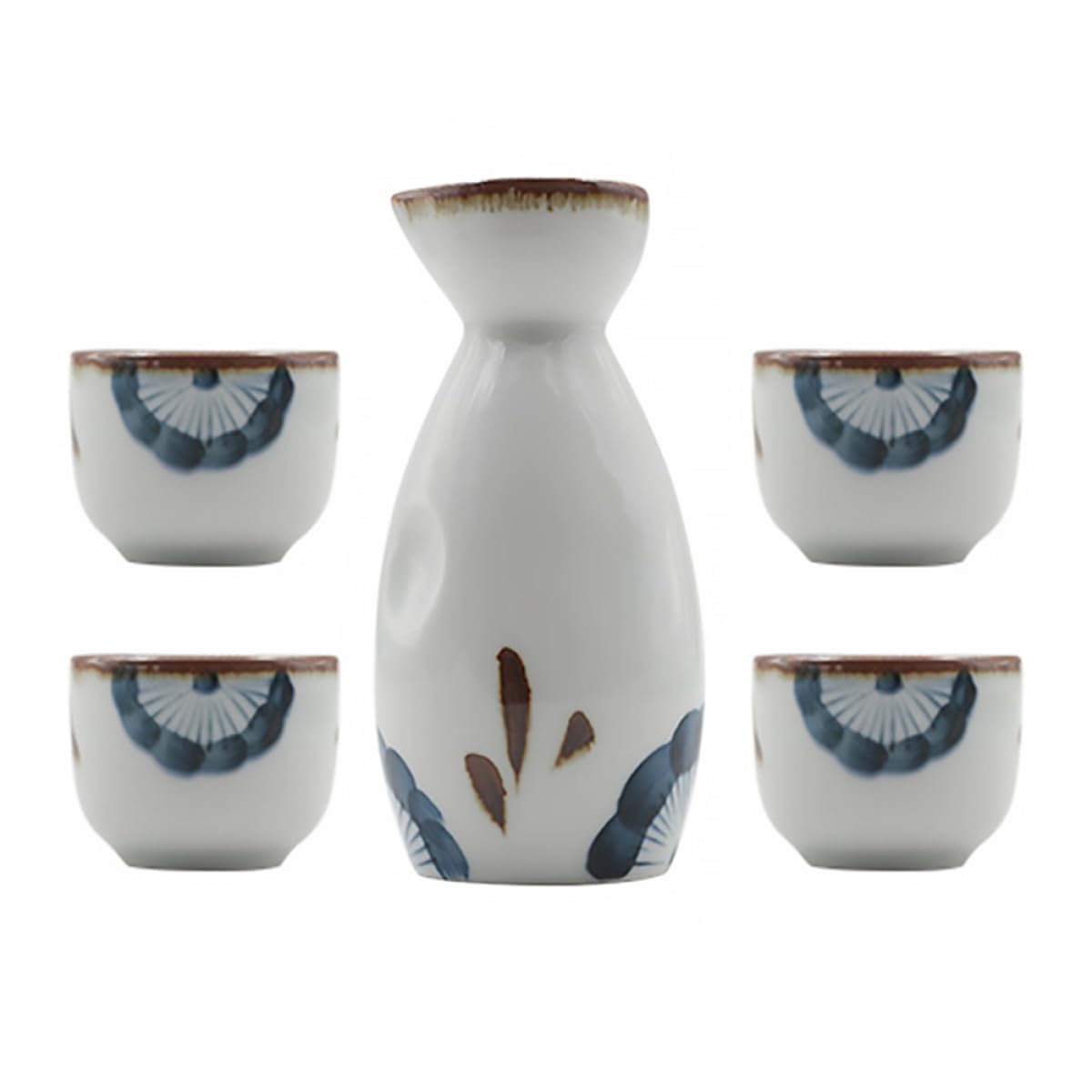 POPETPOP Service à Saké Design Délicat et Robuste et Tasse 35ml 5 Pièces en Céramique Style Japonerie Pot 170ml pour Décoration et Réception Familiale