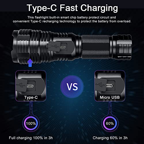 Bengmxj Rechargeable Led Flashlights, 90000 High Lumens Flashlight, Xhp70 Tactical Flashlight With Zoomable, 5 Modes, Super Bright Waterproof Flashlights For Emergencies, Camping, Hiking #TOP4