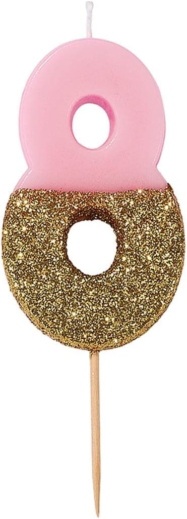 Talking Tables Pink Number 8 Birthday Candle With Gold Glitter | Premium Quality Cake Topper Decoration | Pretty, Sparkly For Kids, Adults, 18Th, 80Th Birthday Party, Anniversary, Milestone Age