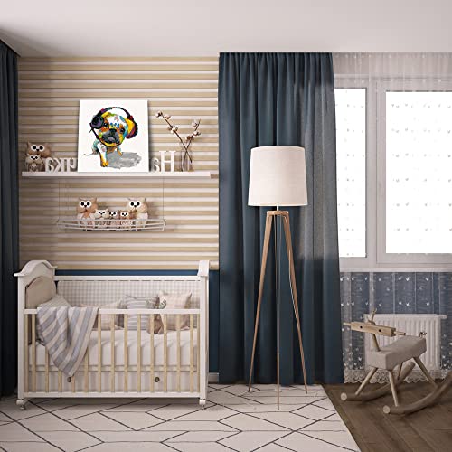 Pug Dog Canvas Wall Art: Handpainted Dog Wall Art Funny Dog Pug Listening Music With Headphones Print For Bedroom Wall Decor Framed Easy To Hang (12"X12"X1 Panel) #TOP2