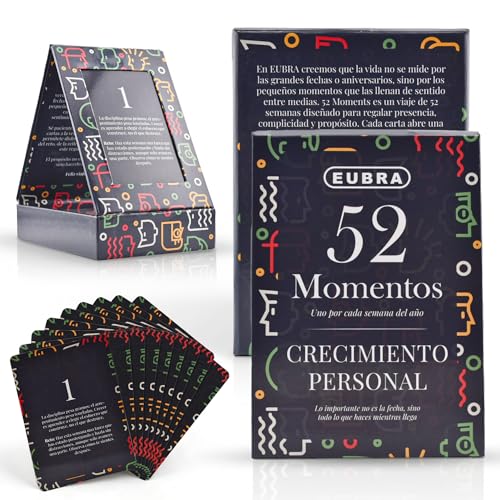 EUBRA - 52 Tarjetas semanales de Crecimiento Personal para Disfrutar de un año guiado con reflexiones y retos | Regalo Original para Crear hábitos, autoconocimiento, disciplina, propósito de Vida.
