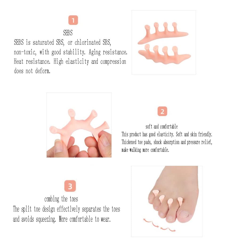 Separador de dedos de gel, separadores de cuatro agujeros para dedos de los pies curvados, dedos superpuestos, ampollas, alivio del dolor por fricción de silicona apretando evitando el separador