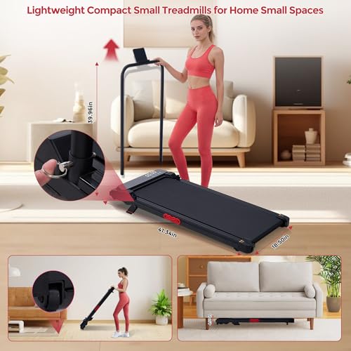 Image of Walking Pad Treadmill with Handle Bar and Incline, 3.5HP Electric Small Treadmills for Home Small Spaces, 0.6-10MPH Portable Mini Treadmills for Home Exercising, Compact Treadmill with Handles, 400LBS