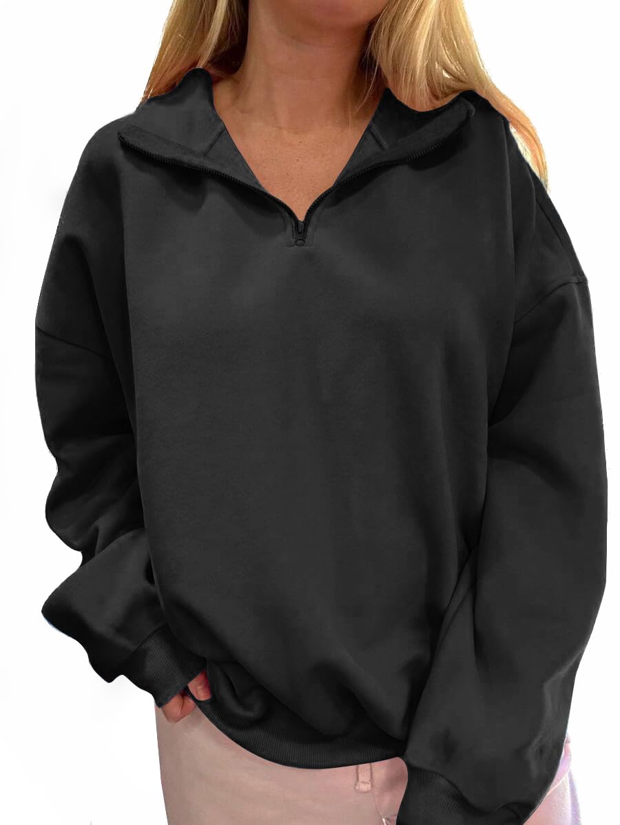 Sweatshirt For Women Oversized Sweatshirt Quarter Zip Pullover Long Sleeve Solid Sweatshirt
