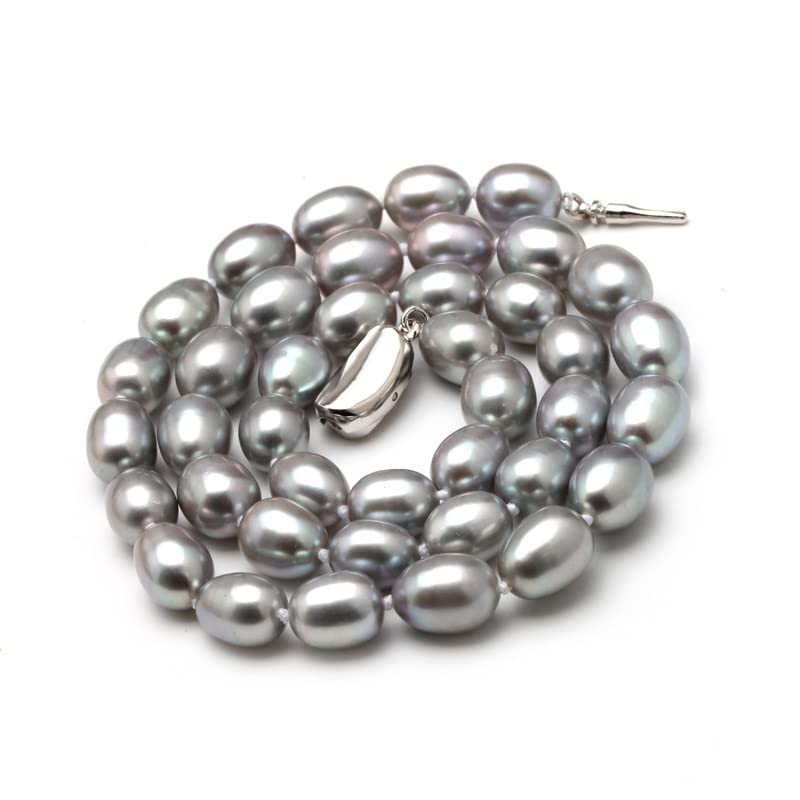 Collar de perlas grises naturales de 8-9mm con brillo intenso para bodas