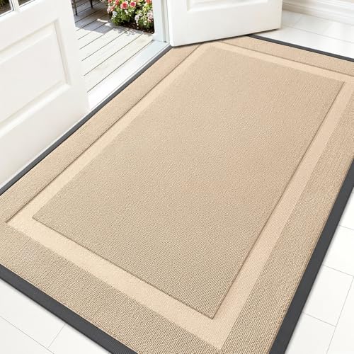 Image of OLANLY Front Door Mat Indoor Outdoor Entrance, Waterproof All-Season, All-Weather Doormat, Sturdy Natural Rubber, Low Profile, Easy Clean Patio Porch Entryway Mat, 71x47, Off-White