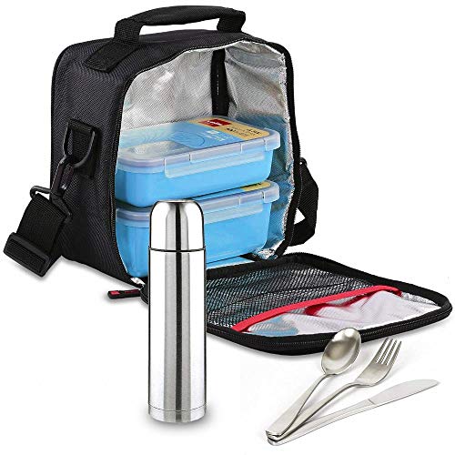 Kit Bolsa Porta Alimentos Valira Bricolemar Compact con 2 Tupper Azules y Juego de Cubiertos + Termo 350 mL IMF-Kabra
