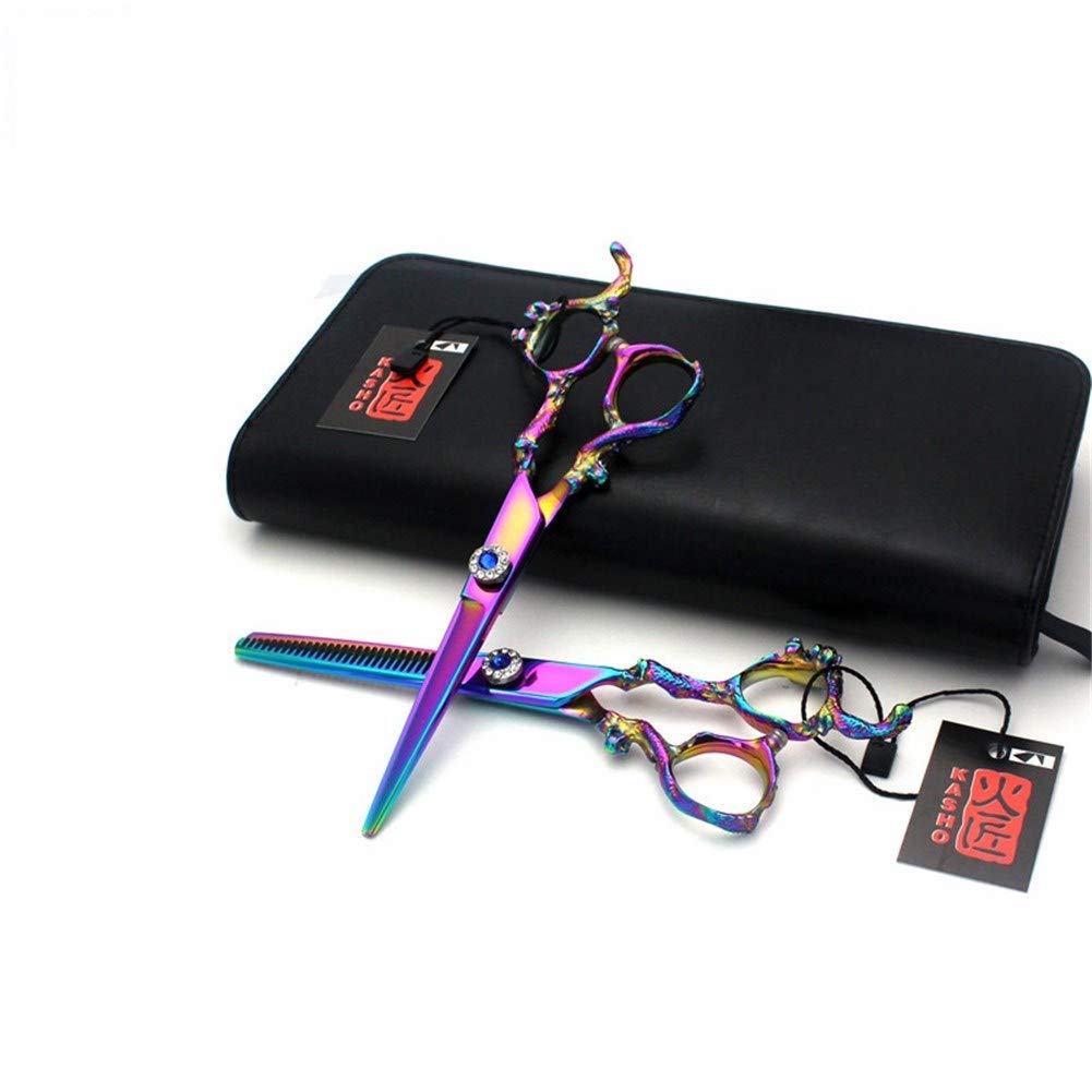 Crrs 6.0 inch profession Hairdressing Hair Scissors set Purple Dragon Handle 440C Stainless Haircut Scissors/Scissor and Thinning/Blending Scissors for Professional Hairdresser
