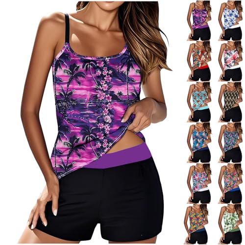 Two Piece Tankini Swimsuits for Women Tank Tops with Shorts Cute Athletic Bathing Suits Tummy Control Swimwear