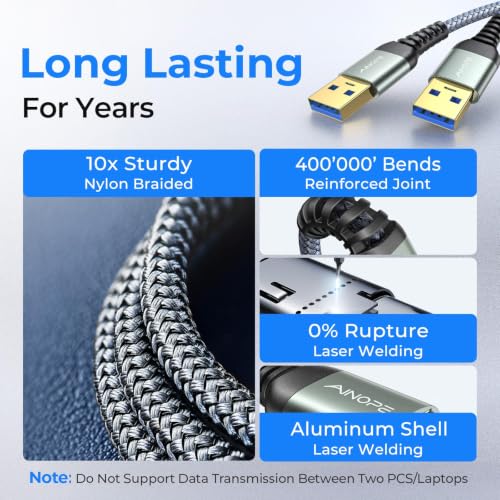 Image of AINOPE USB to USB Cable, 3.3FT*2Pack USB 3.0 A to A Male to Male Cable [Never Rupture] Double End Type A Cord for Data Transfer, Compatible with Hard Drive Enclosures, Laptop Cooler, KVM, DVD Player