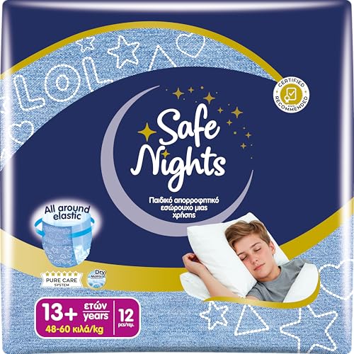 Babylino Safe Nights Boy, Culotte de Nuit Absorbante pour Garçon 13+ ans (48-60kg), 12 Culottes